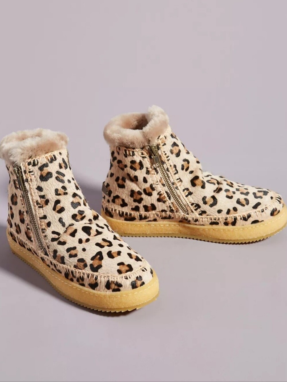 Laidback London Suede Upper Shearling lining Leopard Print Ankle Boots Zip Sz 38